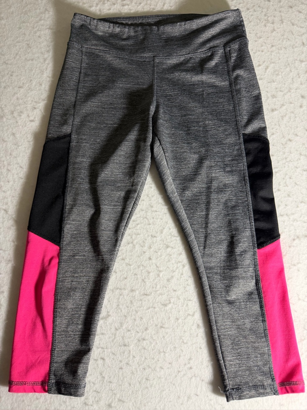 Girls' Heather Gray Active Leggings with Black & Pink Panels